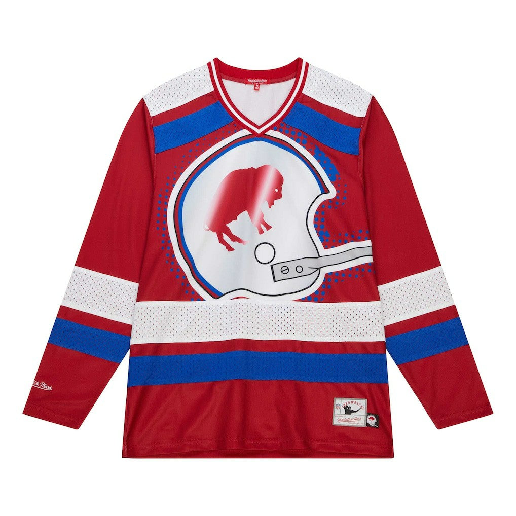 Buffalo Bills Women's Big Face 7.0 Long Sleeve Jersey T-Shirt Red | Mitchell & Ness