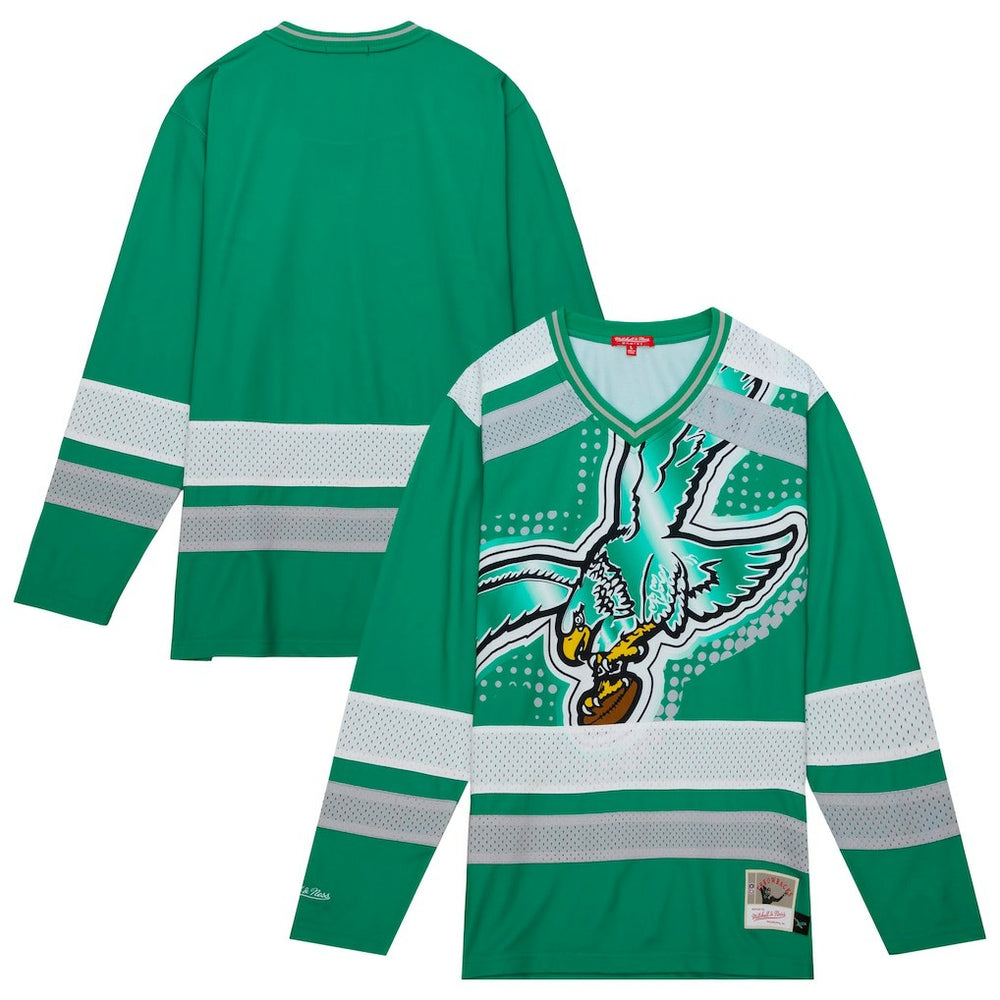 Philadelphia Eagles Women's Big Face 7.0 Long Sleeve Jersey T-Shirt Green | Mitchell & Ness