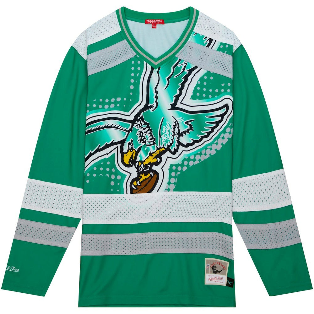 Philadelphia Eagles Women's Big Face 7.0 Long Sleeve Jersey T-Shirt Green | Mitchell & Ness