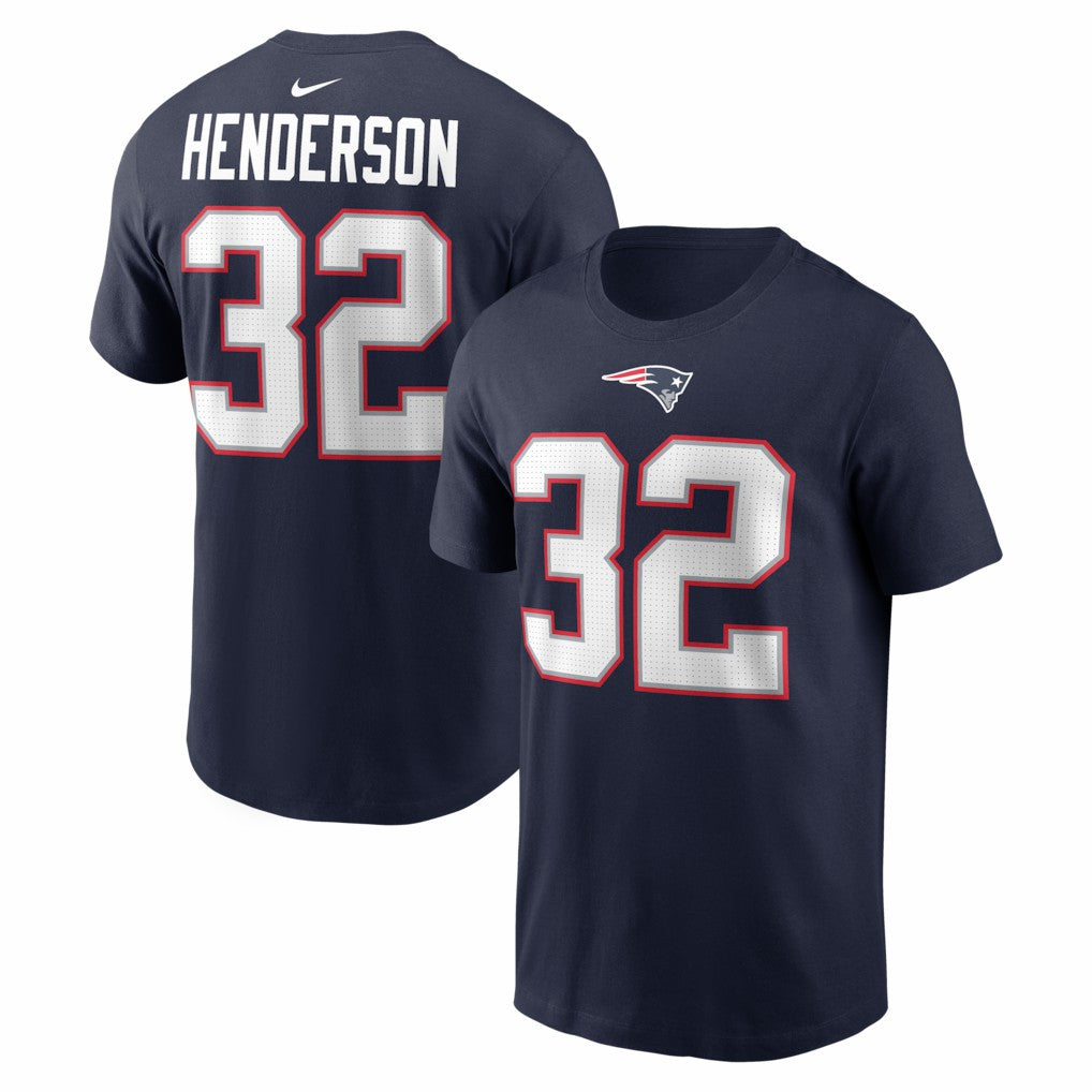 TreVeyon Henderson New England Patriots Name & Number T-Shirt Navy | Nike for Sale