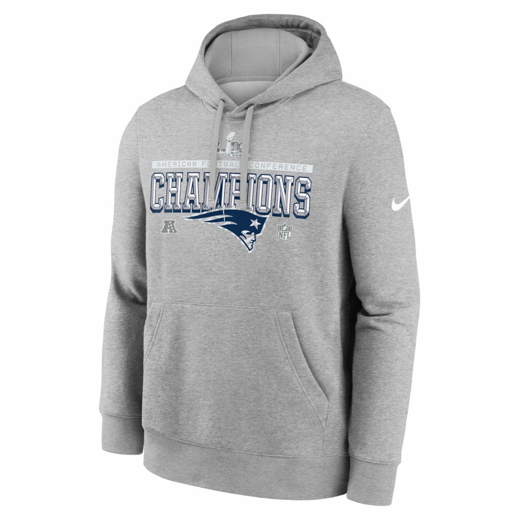 New England Patriots 2025 AFC Champions Locker Room Trophy Collection Hoodie Heather Gray | Nike for Sale