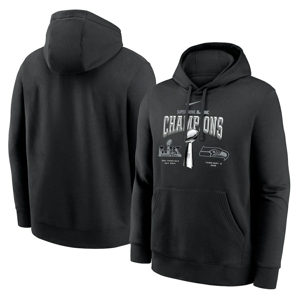 Seattle Seahawks Super Bowl LX Champions Locker Room Trophy Collection Fleece Hoodie Black | Nike for Sale