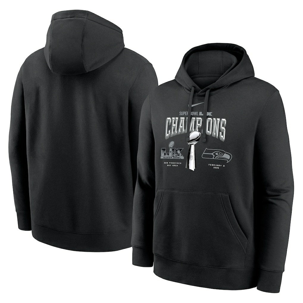Seattle Seahawks Super Bowl LX Champions Locker Room Trophy Collection Fleece Hoodie Black | Nike for Sale