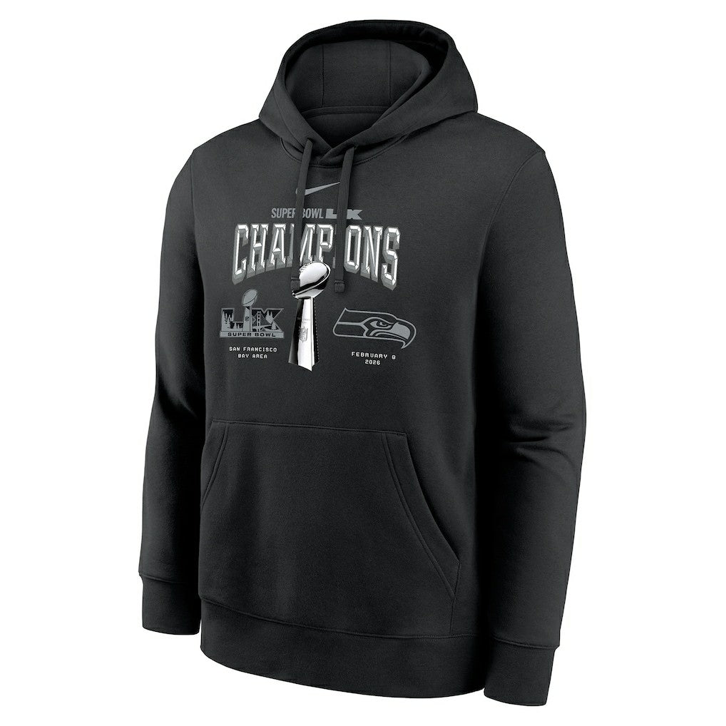 Seattle Seahawks Super Bowl LX Champions Locker Room Trophy Collection Fleece Hoodie Black | Nike for Sale