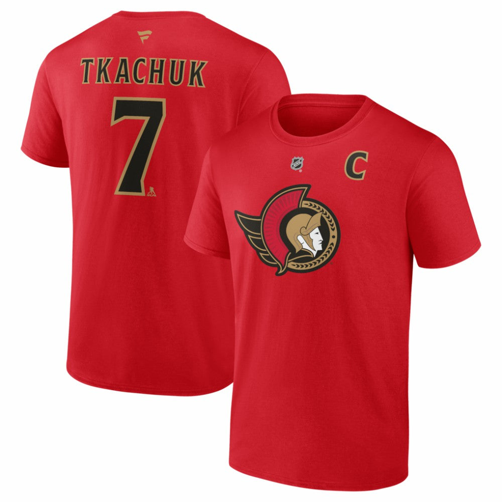 Brady Tkachuk Ottawa Senators Fanatics Captain's Patch Authentic Stack Name & Number T-Shirt - Red - NHL