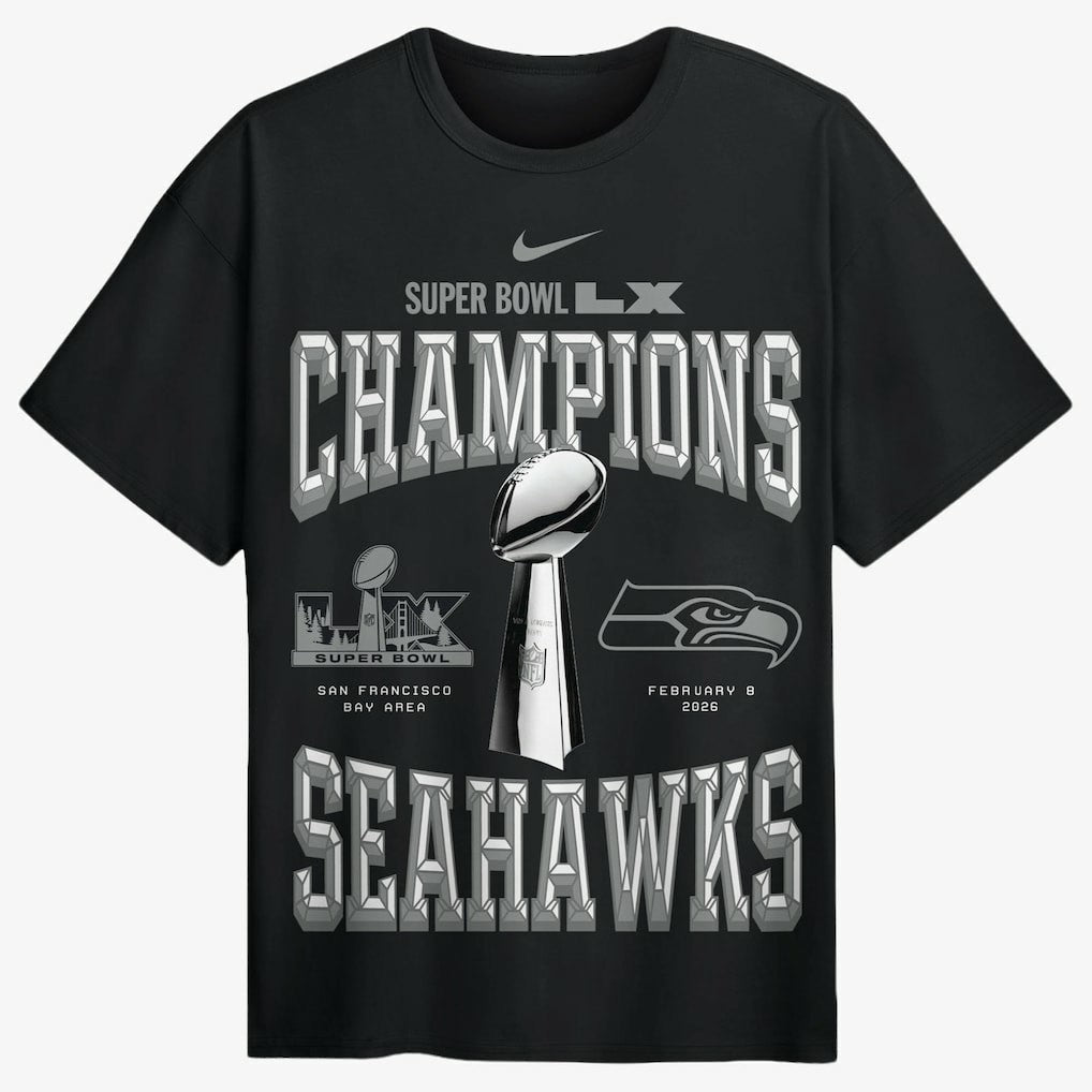Seattle Seahawks Super Bowl LX Champions Locker Room Trophy Collection Authentic T-Shirt Black | Nike for Sale