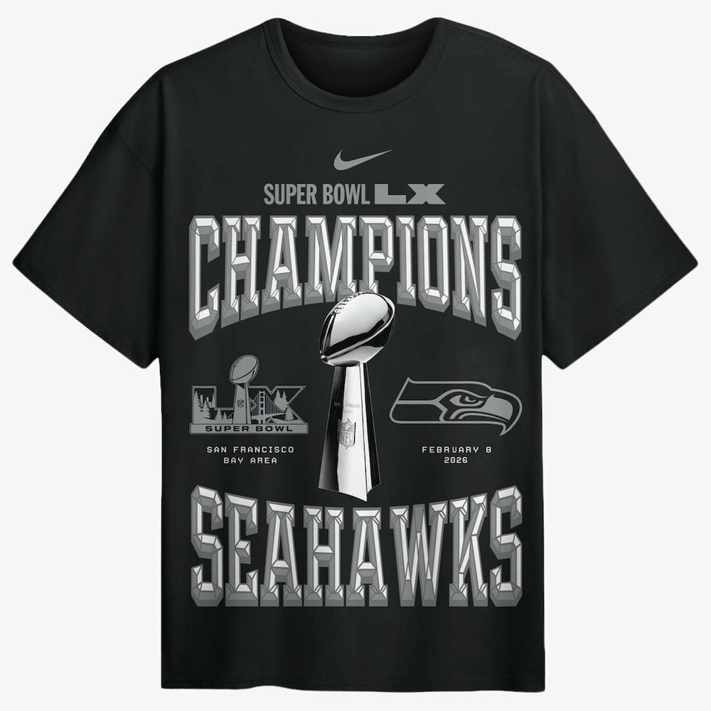 Seattle Seahawks Super Bowl LX Champions Locker Room Trophy Collection Authentic T-Shirt Black | Nike for Sale