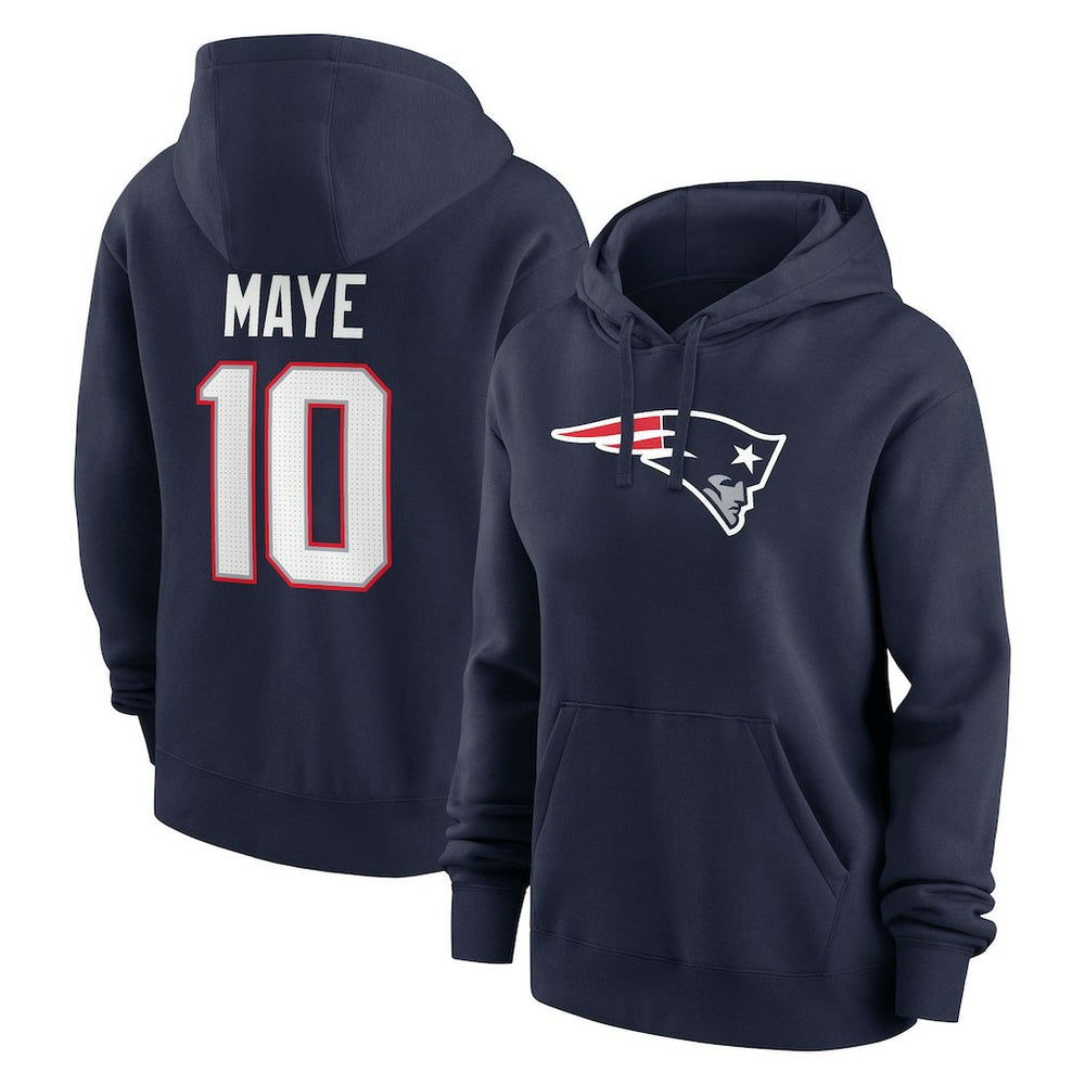 Drake Maye New England Patriots Women's Player Name & Number Fleece Hoodie Navy | Nike for Sale