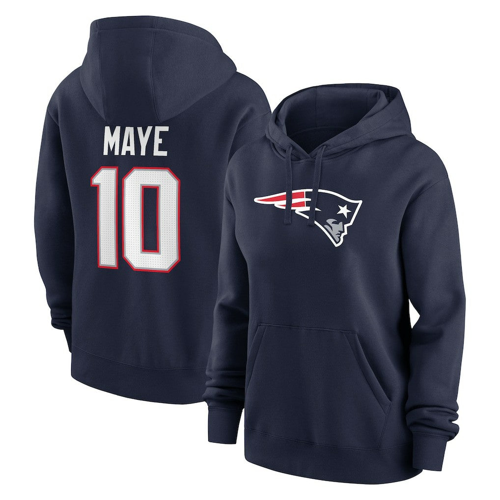 Drake Maye New England Patriots Women's Player Name & Number Fleece Hoodie Navy | Nike for Sale