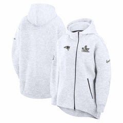New England Patriots Women's Super Bowl LX Opening Night Tech Fleece Full-Zip Hoodie Heather Gray | Nike for Sale