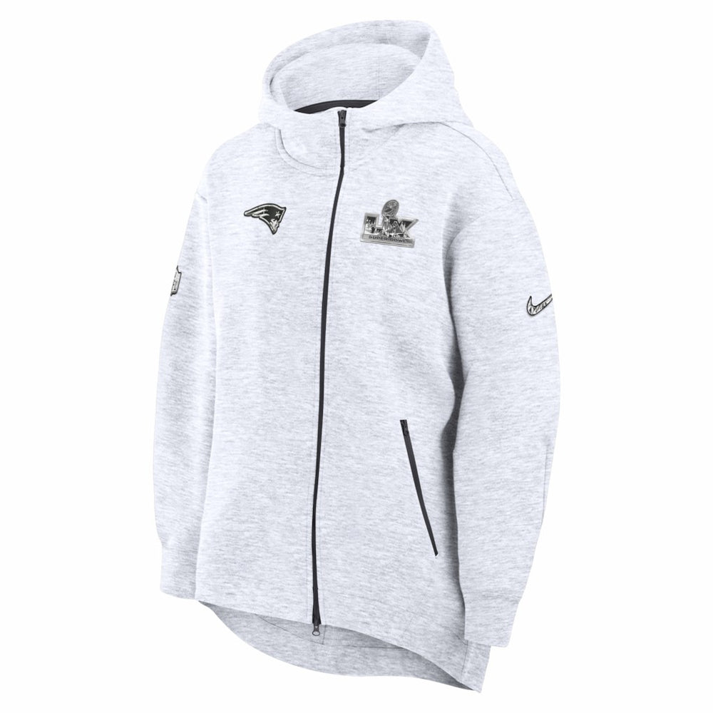 New England Patriots Women's Super Bowl LX Opening Night Tech Fleece Full-Zip Hoodie Heather Gray | Nike for Sale