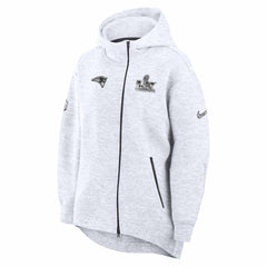 New England Patriots Women's Super Bowl LX Opening Night Tech Fleece Full-Zip Hoodie Heather Gray | Nike for Sale