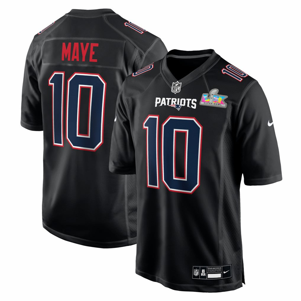 Drake Maye New England Patriots Super Bowl LX Patch Carbon Fashion Game Jersey Black | Nike for Sale