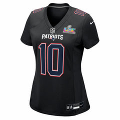Drake Maye New England Patriots Women's Super Bowl LX Patch Carbon Fashion Game Jersey Black | Nike for Sale