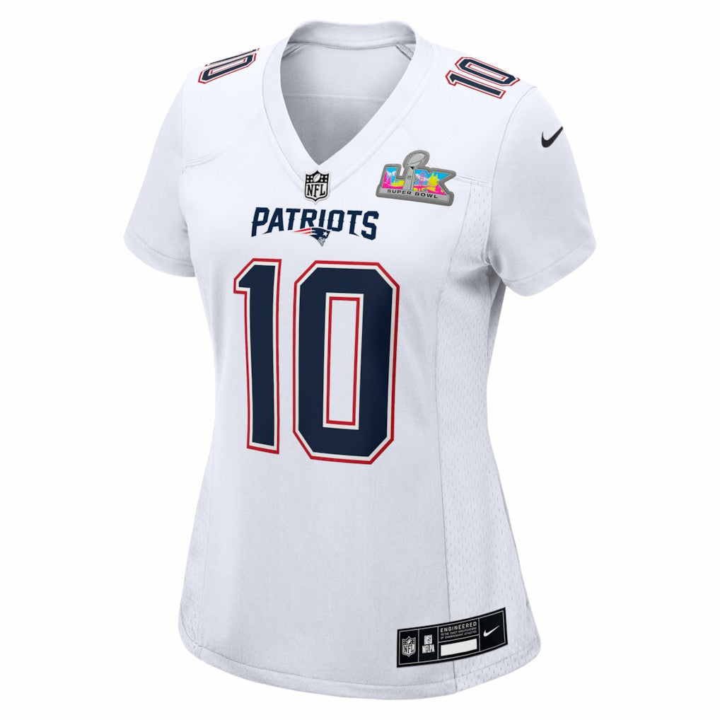 Drake Maye New England Patriots Women's Super Bowl LX Patch Tundra Fashion Game Jersey White | Nike for Sale
