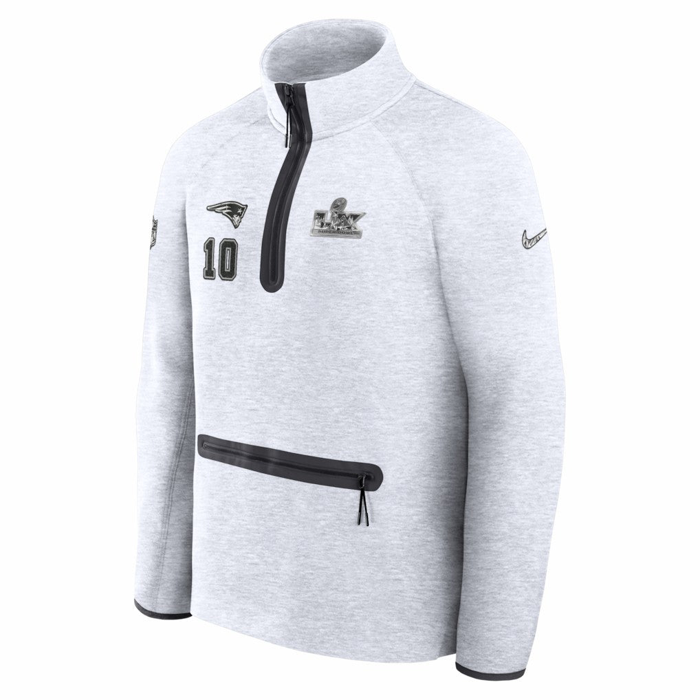 Drake Maye New England Patriots Super Bowl LX Opening Night Tech Fleece Half-Zip Sweatshirt Gray | Nike for Sale