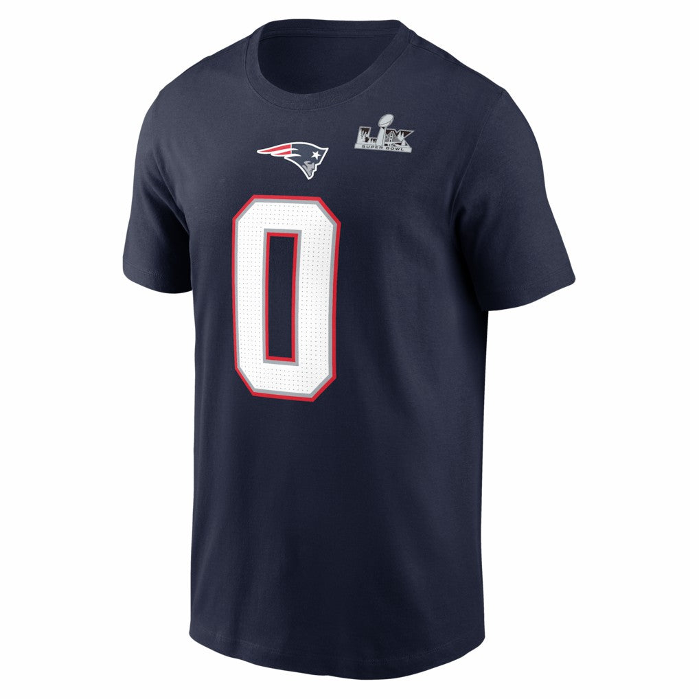 Christian Gonzalez New England Patriots Super Bowl LX Patch Name & Number T-Shirt Navy | Nike for Sale