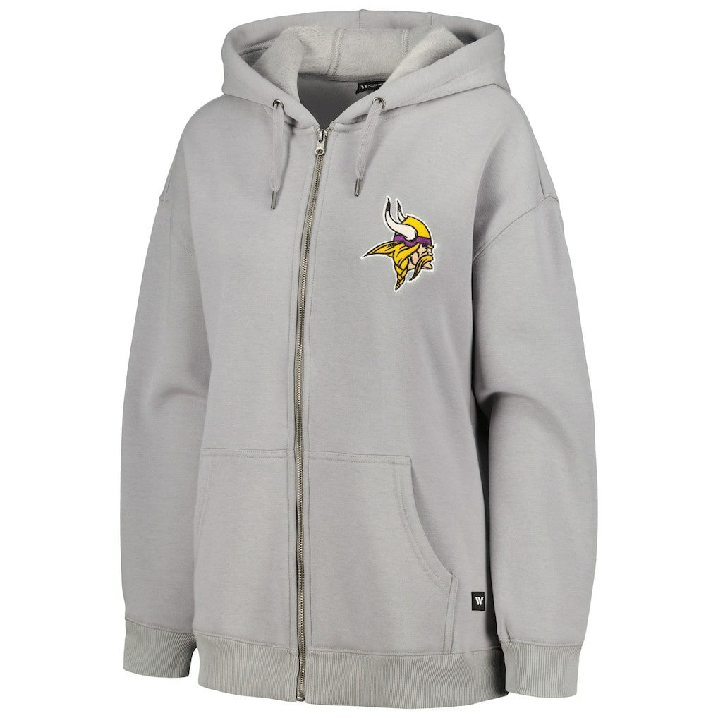 Minnesota Vikings The Wild Collective Women's Faux Fur Lined Tri-Blend Full-Zip Hoodie Gray | NFL