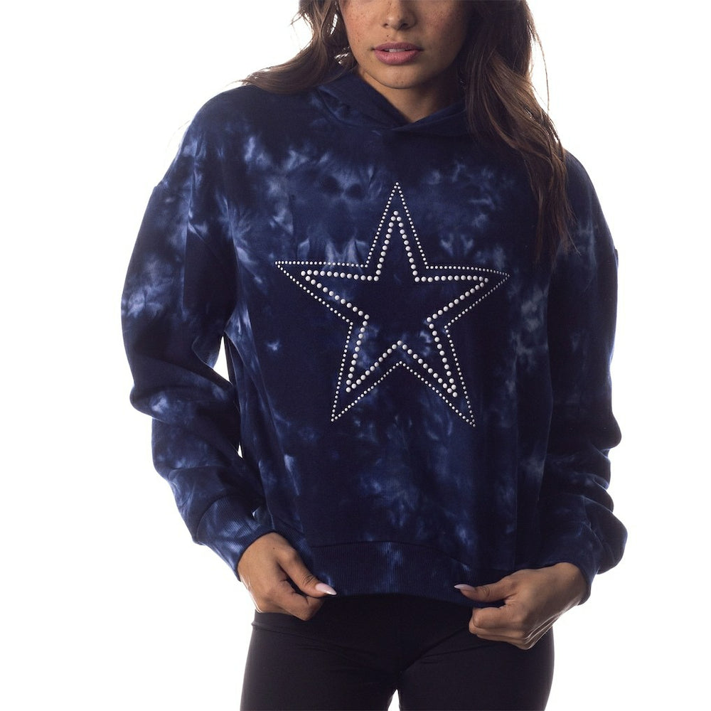 Dallas Cowboys The Wild Collective Women's Tie-Dye Cropped Pullover Hoodie Navy | NFL