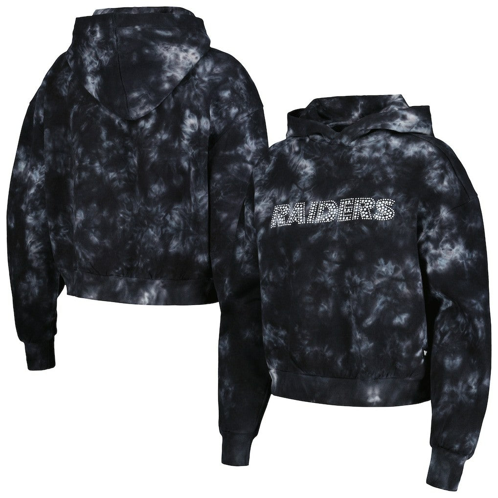 Las Vegas Raiders The Wild Collective Women's Tie-Dye Cropped Pullover Hoodie Black | NFL