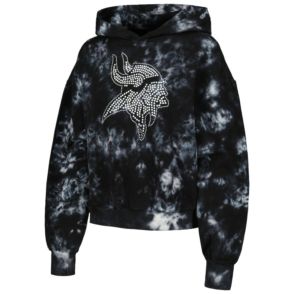 Minnesota Vikings The Wild Collective Women's Tie-Dye Cropped Pullover Hoodie Black | NFL