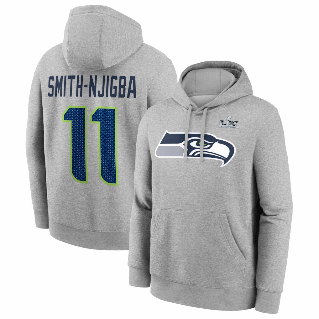 Jaxon Smith-Njigba Seattle Seahawks Super Bowl LX Patch Name & Number Hoodie Heather Gray | Nike for Sale