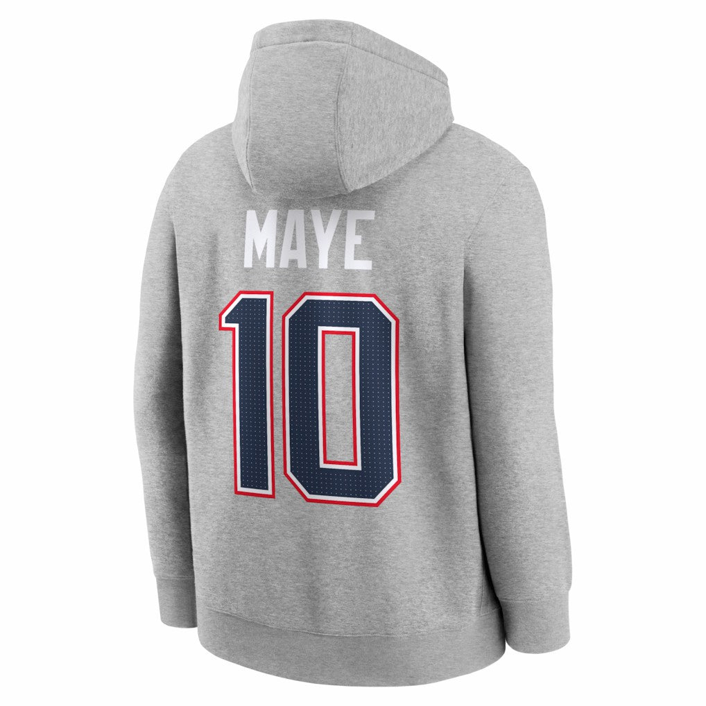 Drake Maye New England Patriots Super Bowl LX Patch Name & Number Hoodie Heather Gray | Nike for Sale