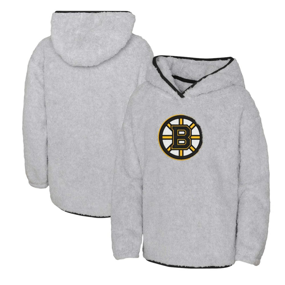 Boston Bruins Girls Youth Ultimate Teddy Fleece Pullover Hoodie - Heather Gray - NHL