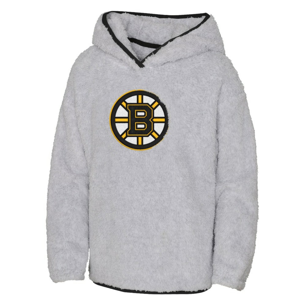 Boston Bruins Girls Youth Ultimate Teddy Fleece Pullover Hoodie - Heather Gray - NHL