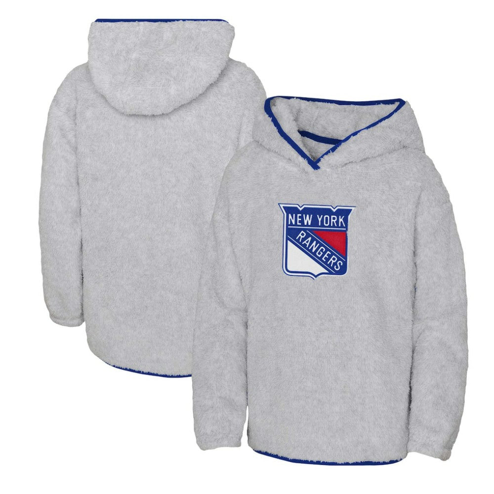 New York Rangers Girls Youth Ultimate Teddy Fleece Pullover Hoodie - Heather Gray - NHL