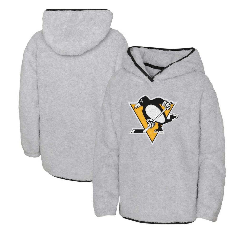Pittsburgh Penguins Girls Youth Ultimate Teddy Fleece Pullover Hoodie - Heather Gray - NHL