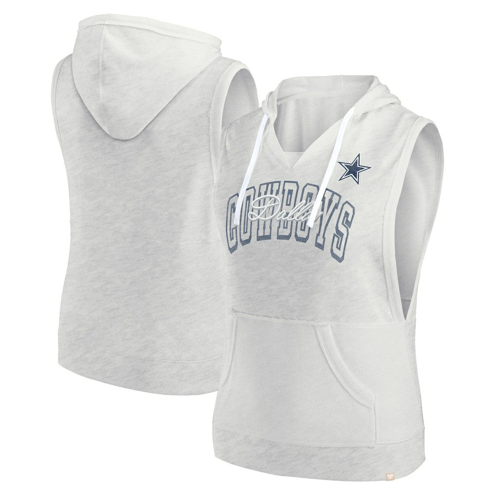 Dallas Cowboys Women's Lounge Script Sleeveless V-Neck Pullover Hoodie Oatmeal | Fanatics