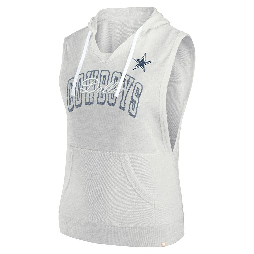 Dallas Cowboys Women's Lounge Script Sleeveless V-Neck Pullover Hoodie Oatmeal | Fanatics