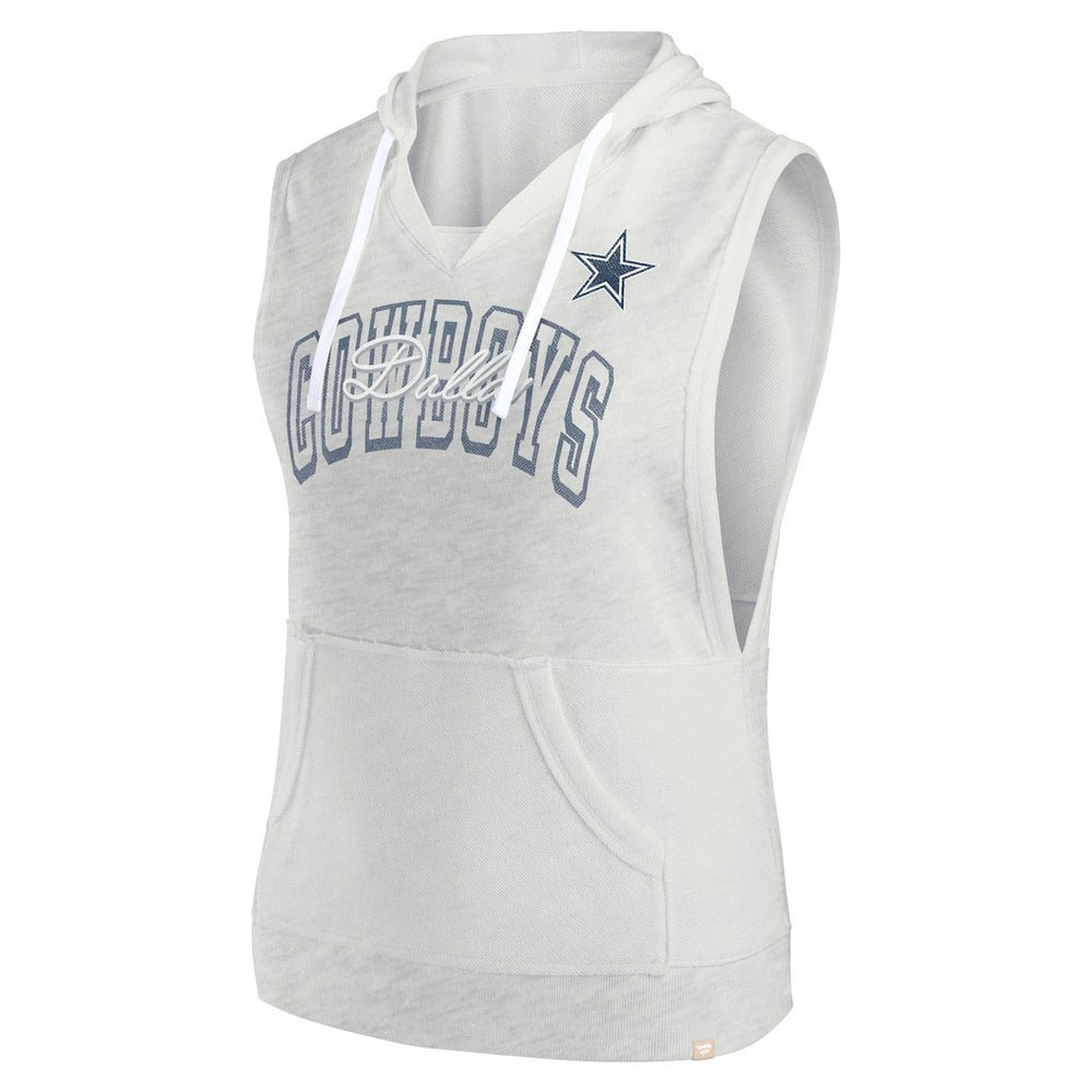 Dallas Cowboys Women's Lounge Script Sleeveless V-Neck Pullover Hoodie Oatmeal | Fanatics