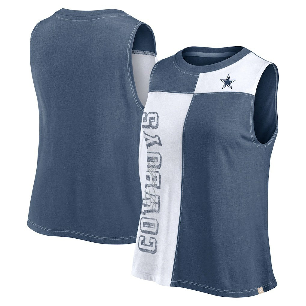 Dallas Cowboys FanaticsWomen's Script Color Block Tank Top Navy/White | Fanatics