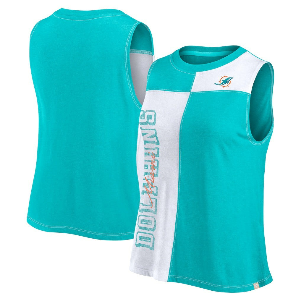 Miami Dolphins FanaticsWomen's Script Color Block Tank Top Aqua/White | Fanatics