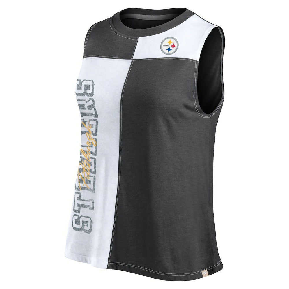 Pittsburgh Steelers FanaticsWomen's Script Color Block Tank Top Black/White | Fanatics
