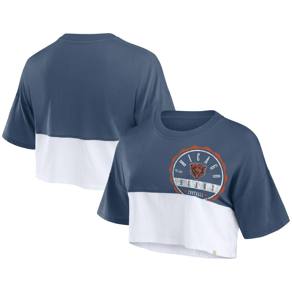 Chicago Bears Women's Boxy Color Split Cropped T-Shirt Navy/White | Fanatics