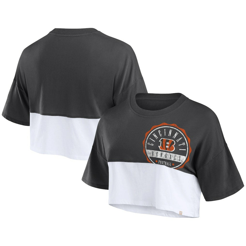 Cincinnati Bengals Women's Boxy Color Split Cropped T-Shirt Black/White | Fanatics