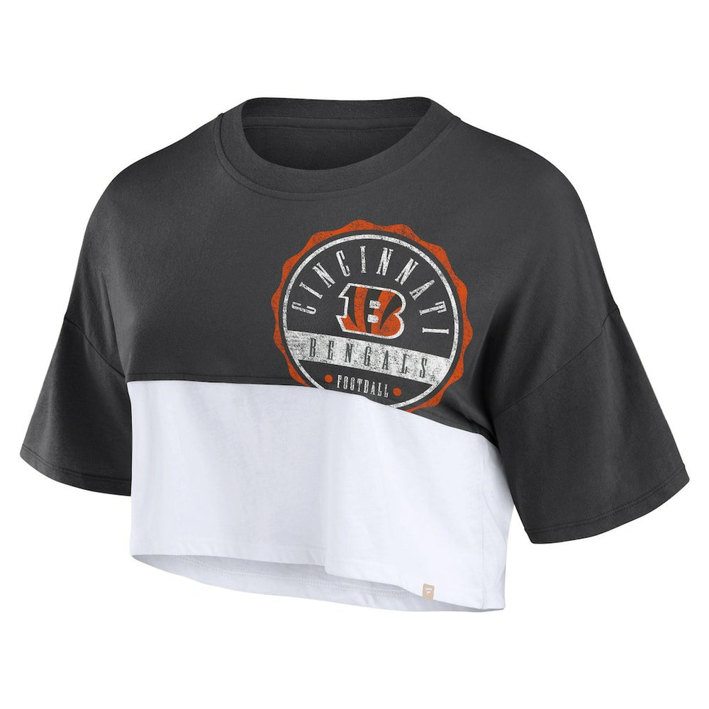 Cincinnati Bengals Women's Boxy Color Split Cropped T-Shirt Black/White | Fanatics