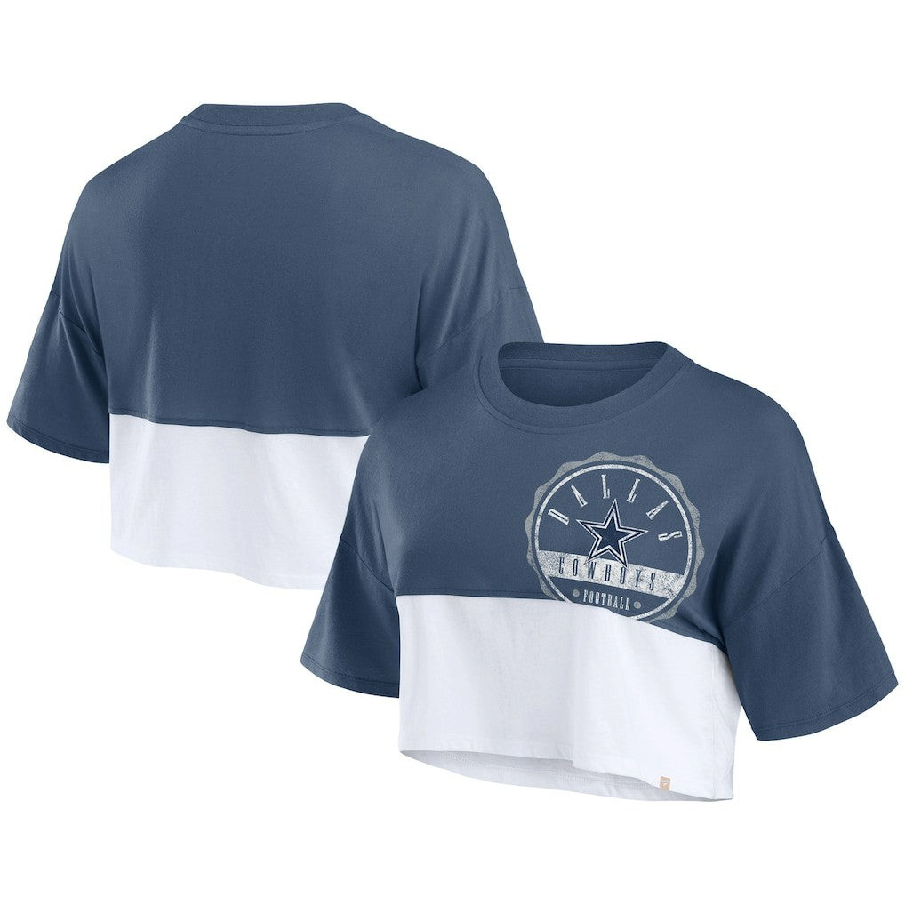 Dallas Cowboys Women's Boxy Color Split Cropped T-Shirt Navy/White | Fanatics