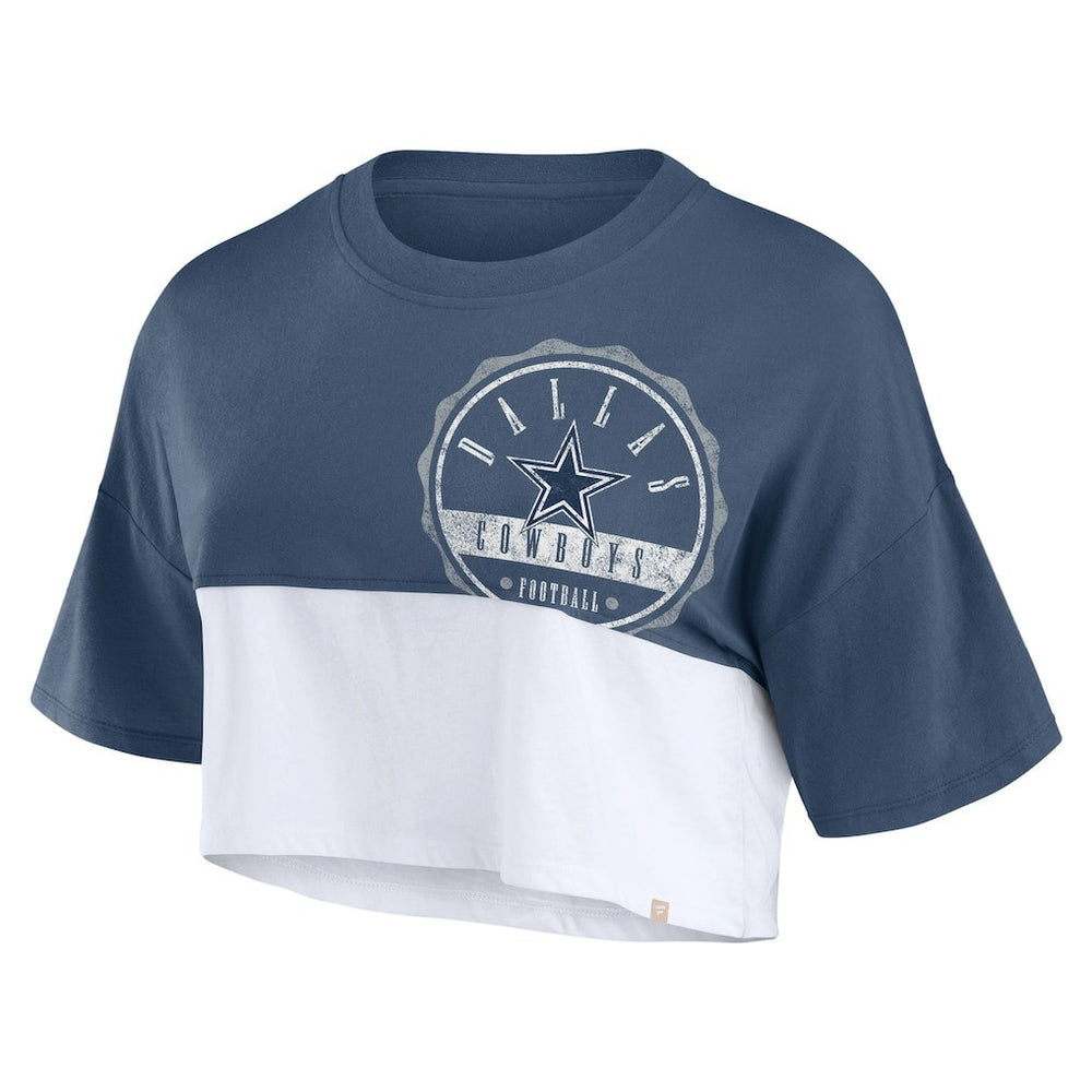 Dallas Cowboys Women's Boxy Color Split Cropped T-Shirt Navy/White | Fanatics