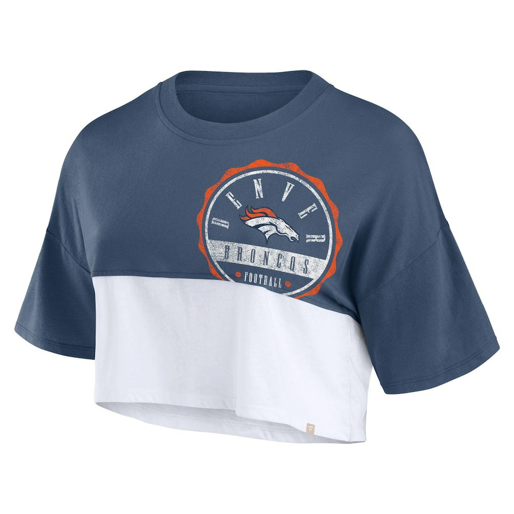Denver Broncos Women's Boxy Color Split Cropped T-Shirt Navy/White | Fanatics