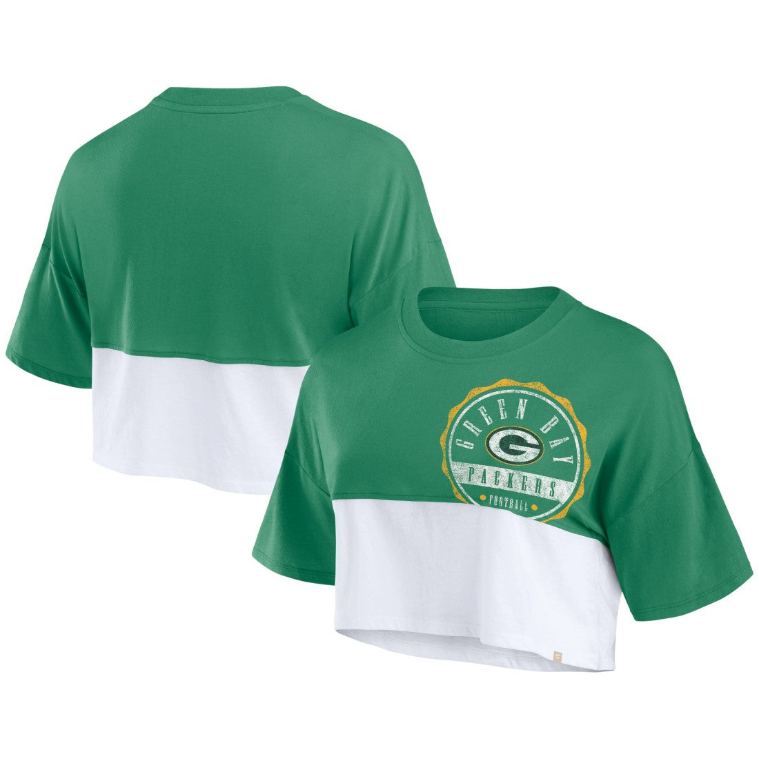 Green Bay Packers Women's Boxy Color Split Cropped T-Shirt Green/White | Fanatics