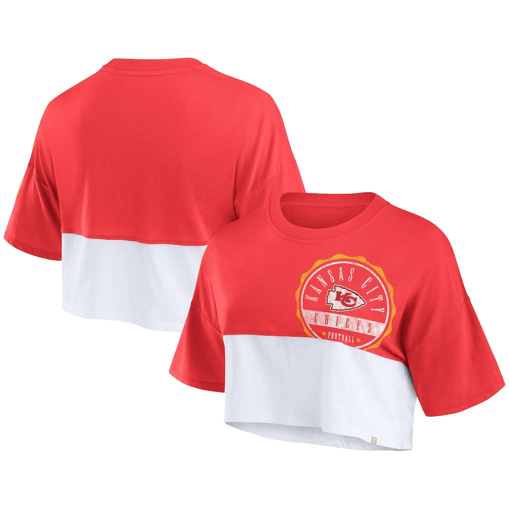 Kansas City Chiefs Women's Boxy Color Split Cropped T-Shirt Red/White | Fanatics