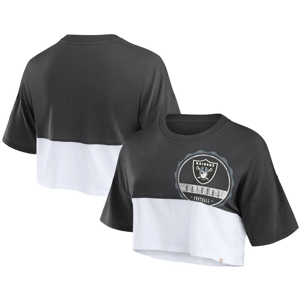 Las Vegas Raiders Women's Boxy Color Split Cropped T-Shirt Black/White | Fanatics