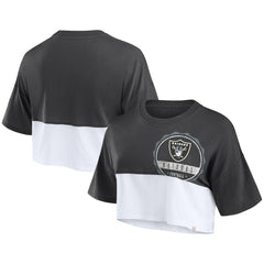 Las Vegas Raiders Women's Boxy Color Split Cropped T-Shirt Black/White | Fanatics