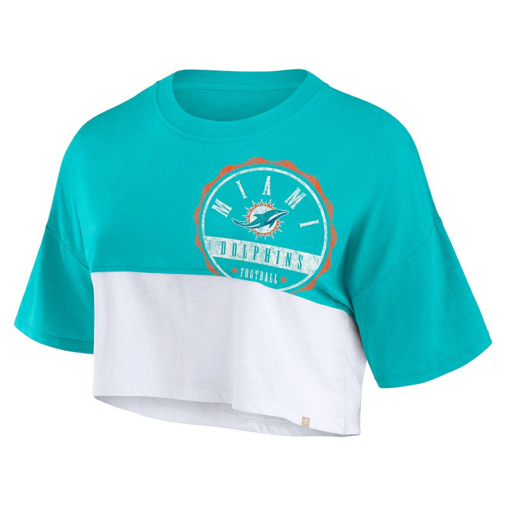 Miami Dolphins Women's Boxy Color Split Cropped T-Shirt Aqua/White | Fanatics