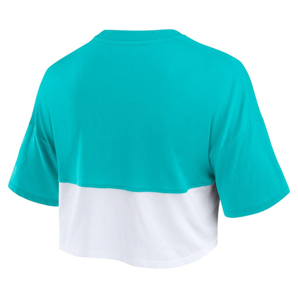 Miami Dolphins Women's Boxy Color Split Cropped T-Shirt Aqua/White | Fanatics