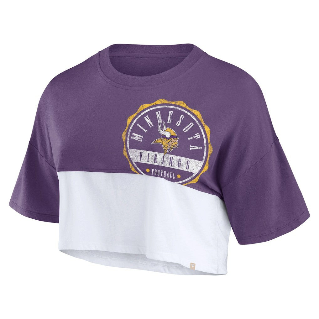 Minnesota Vikings Women's Boxy Color Split Cropped T-Shirt Purple/White | Fanatics